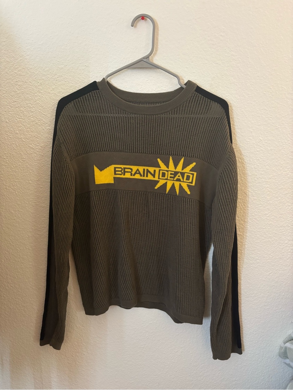 Brain Dead Olive Crewneck Sweater with Yellow Logo